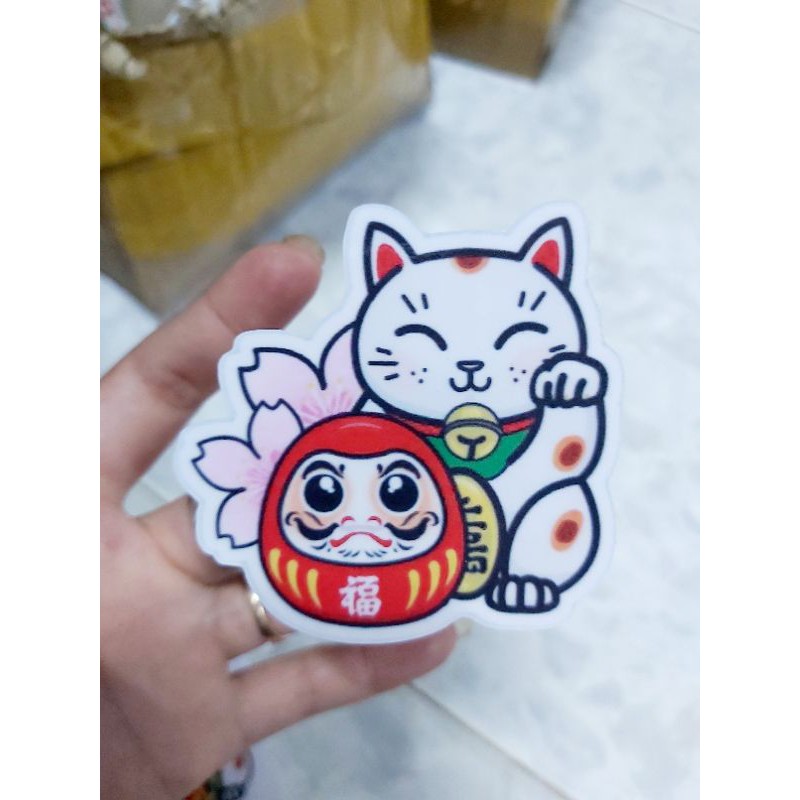 Combo 2 Sticker Decal Mèo May Mắn Dán Xe, Nón ,Điện Thoại Giá Rẻ