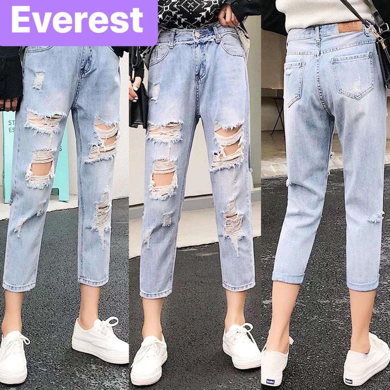QUẦN JEAN BAGGY NỮ CHẤT BÒ XANH CẠP RÁCH SANG LƯNG CAO NÂNG MÔNG HÀN QUỐC EV-3081 EVEREST FASHION