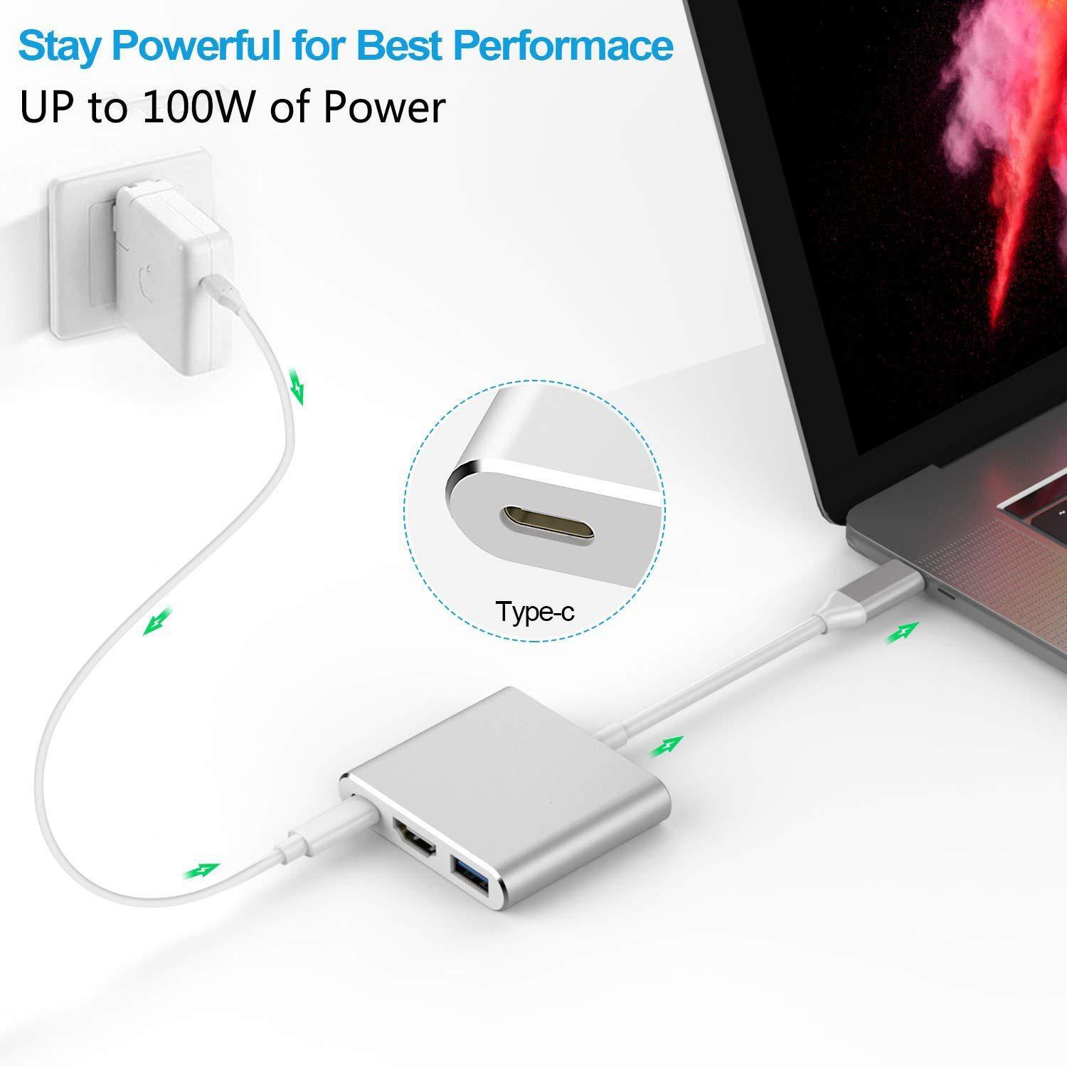 Cáp chuyển USB Type C to HDMI 4K + USB 3.0 + USB C