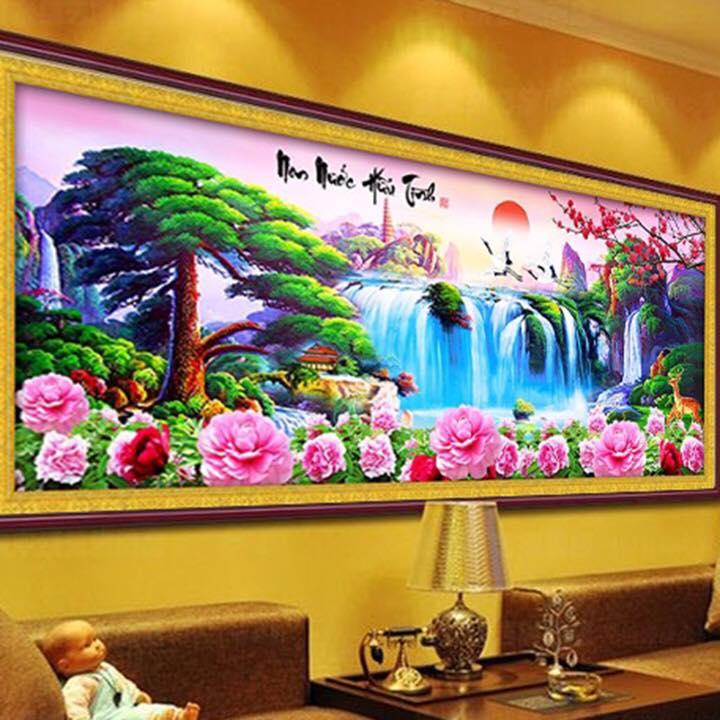 Tranh đính đá phong cảnh tuyệt đẹp 115x50cm