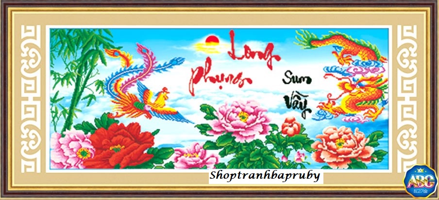 Tranh đính đá long phụng sum vầy df199 kích thước 133 x 60 cm