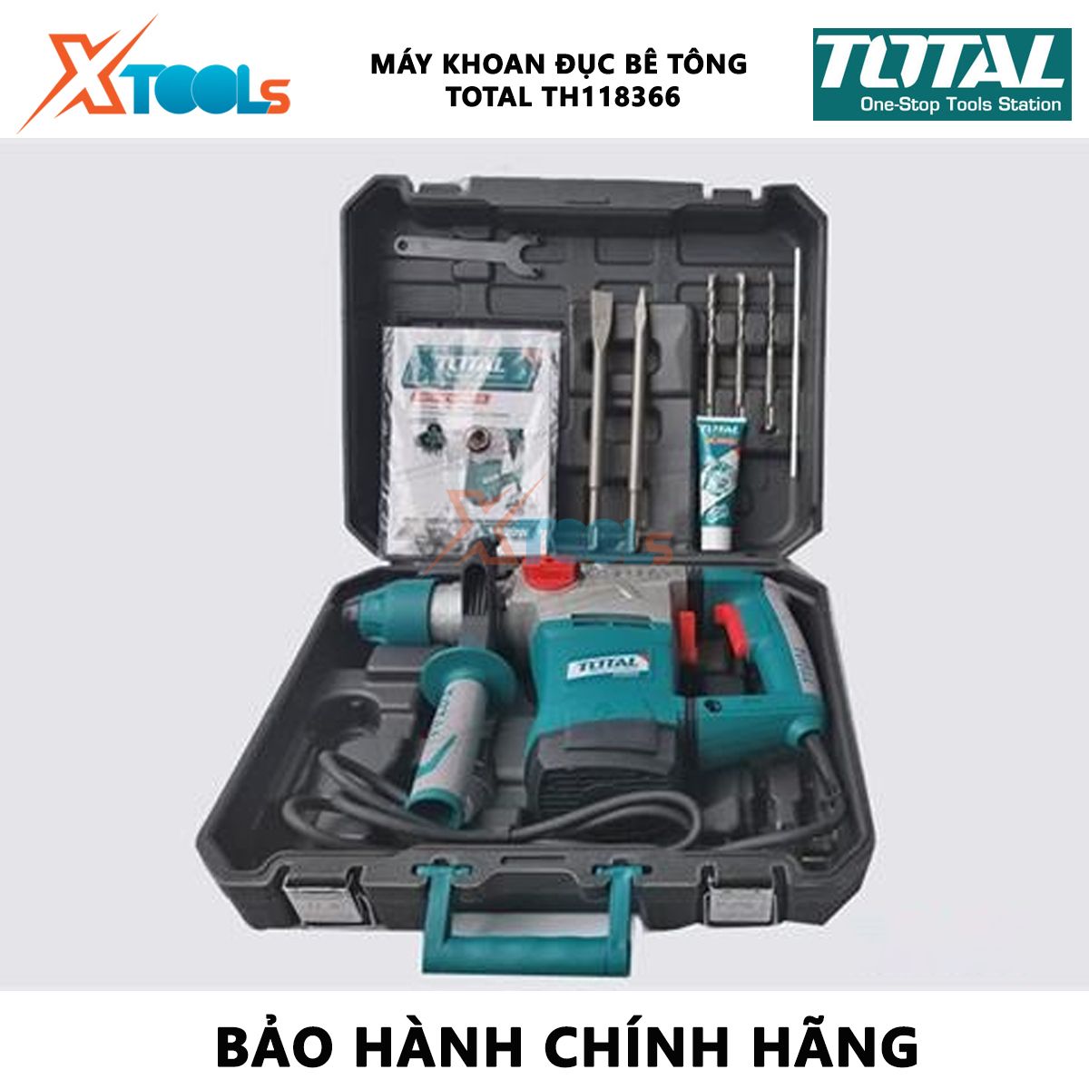 Machine drill chisel concrete Total TH118366 | hammer drill machine rotating power 1800W speed no-load 850 rpm speed beating 4200 BPM screwdriver, đục Wall, concrete drill [genuine] [XTools]