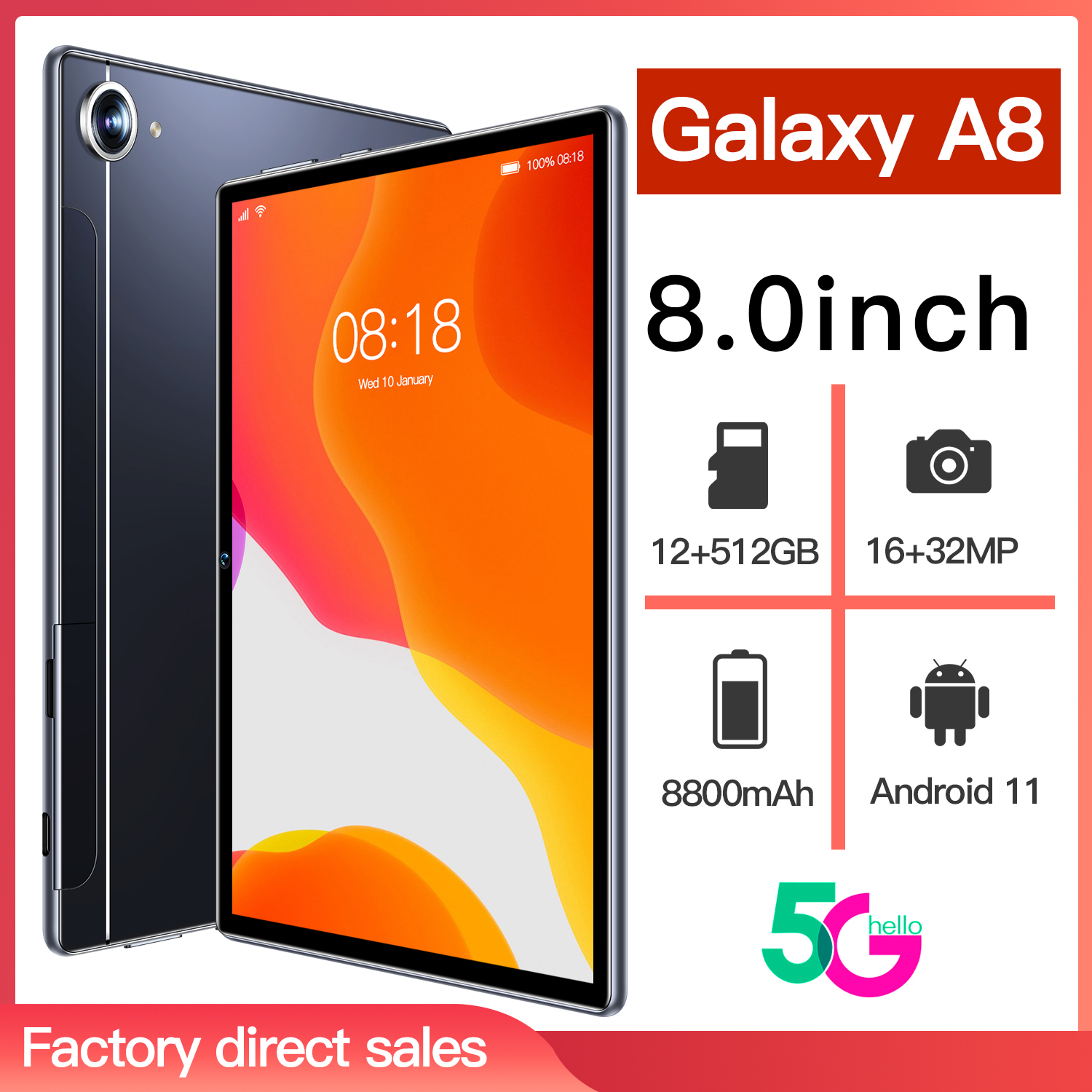Galaxy Tab A8 2022 12GB + 512GB Tablet A8 Android HD Full Netcom Tablet