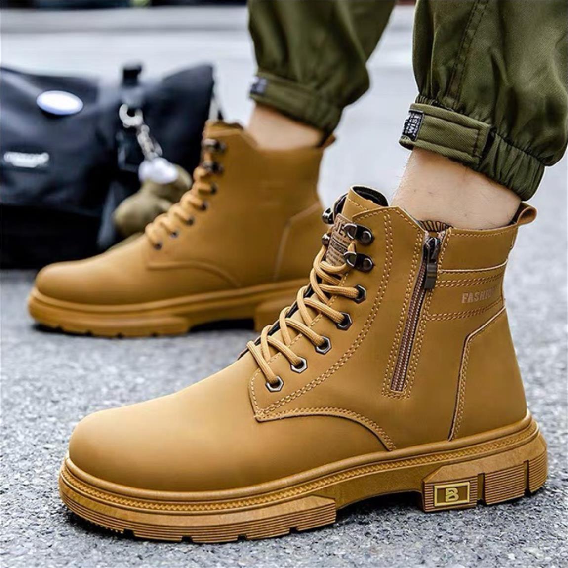 Giày boot nam mwc 8048 - giày boot nam chất liệu da phối khoá kéo năng động