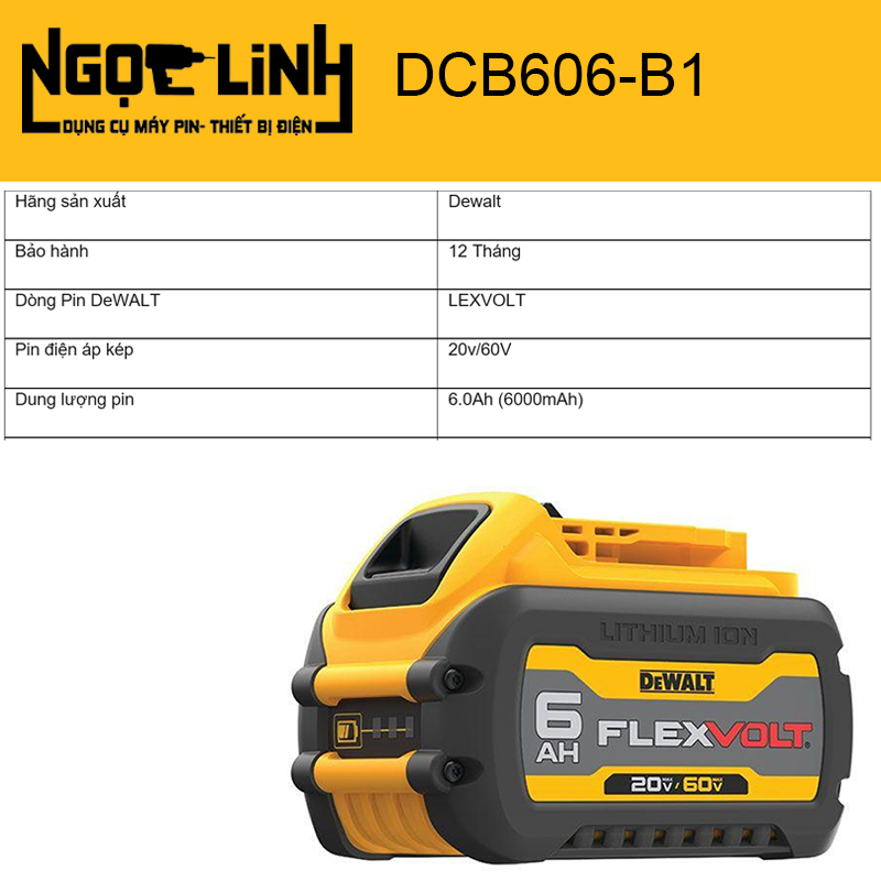 Pin Flexvolt Dewalt DCB606-KR (20V-6Ah - Pin 6Ah Dewalt - Pin 60v Dewalt)