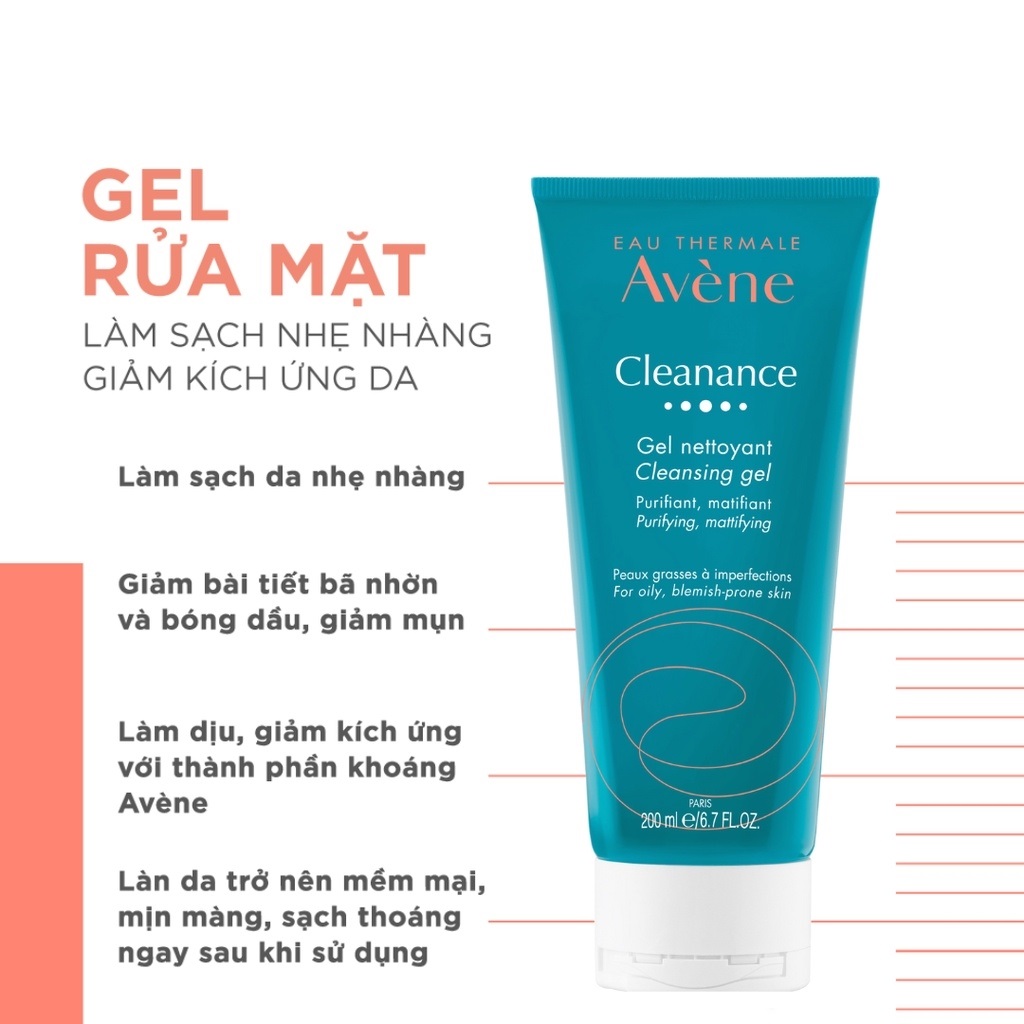 Gel Rửa Mặt Avène Cho Da Dầu Mụn Giúp Làm Sạch Sâu Bụi Bẩn, Giảm Bã Nhờn 200ml