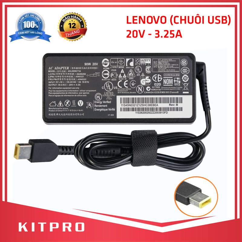 Bảng giá [HÀNG CAO CẤP] Cục sạc laptop LENOVO 20V 3.25A 65W chuôi USB có kim ở giữa BẢO HÀNH 12 THÁNG KITPRO Phong Vũ