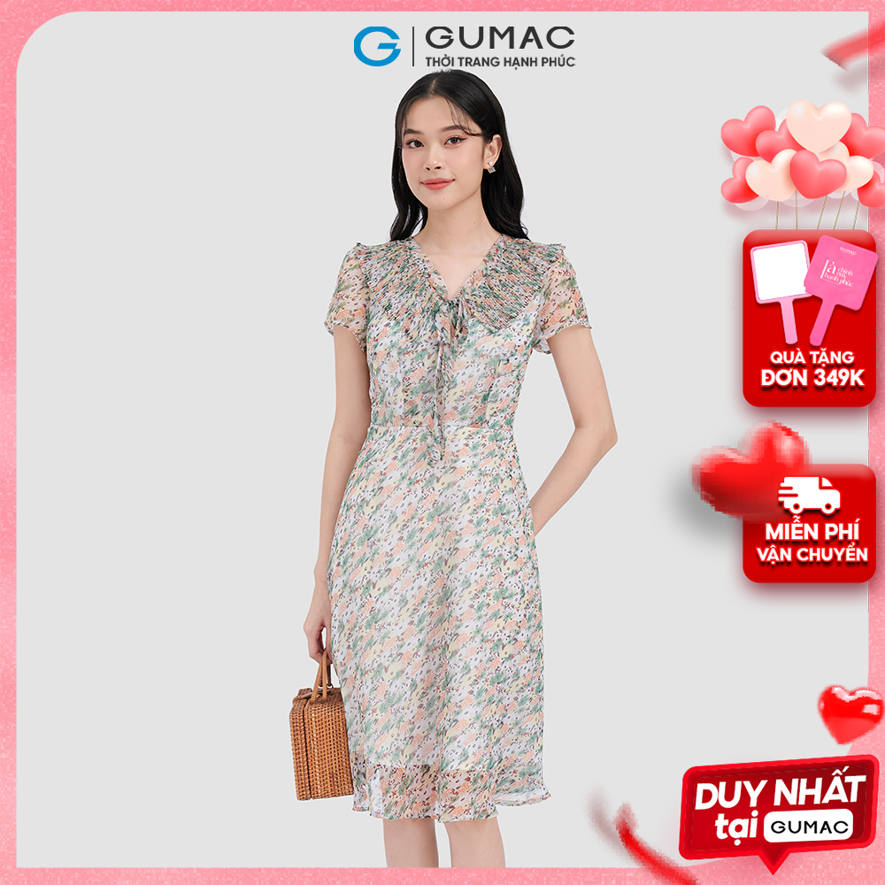 Đầm cổ V xếp ly DC12049 thời trang GUMAC