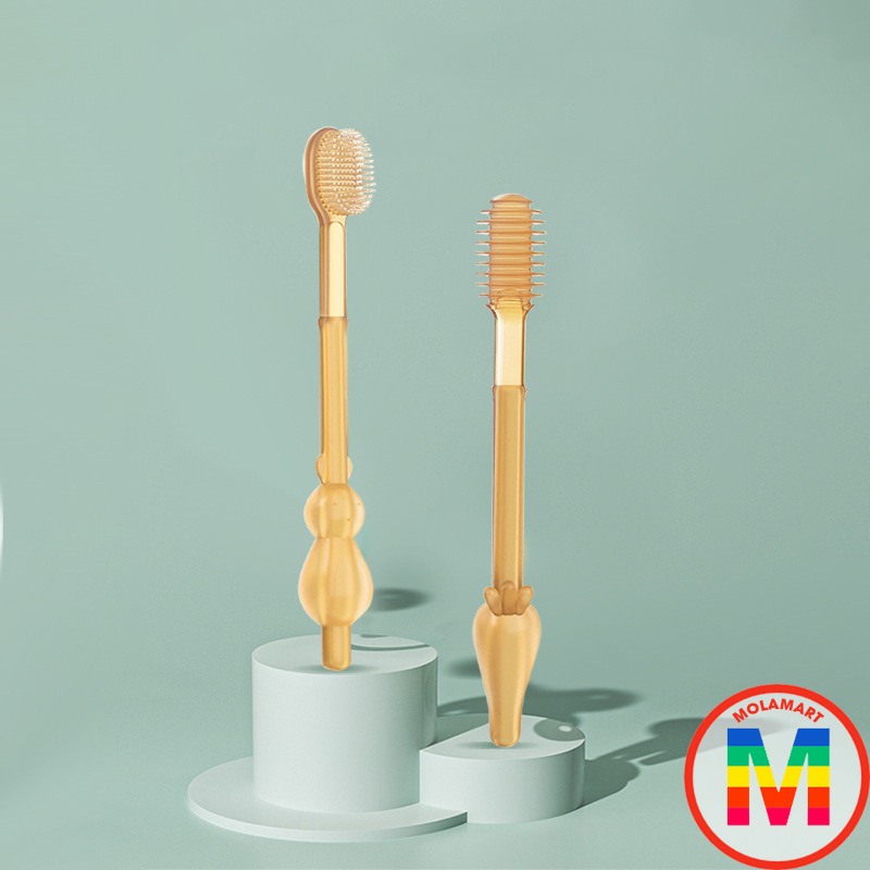 Sét rơ lưỡi bàn chải silicon cho bé từ 0-36 tháng (kèm hộp đựng màu vàng)