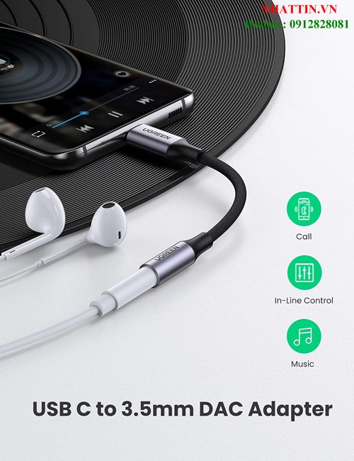Cáp chuyển đổi âm thanh USB Type-C ra 3.5mm có chip DAC Ugreen 80154 cao cấp