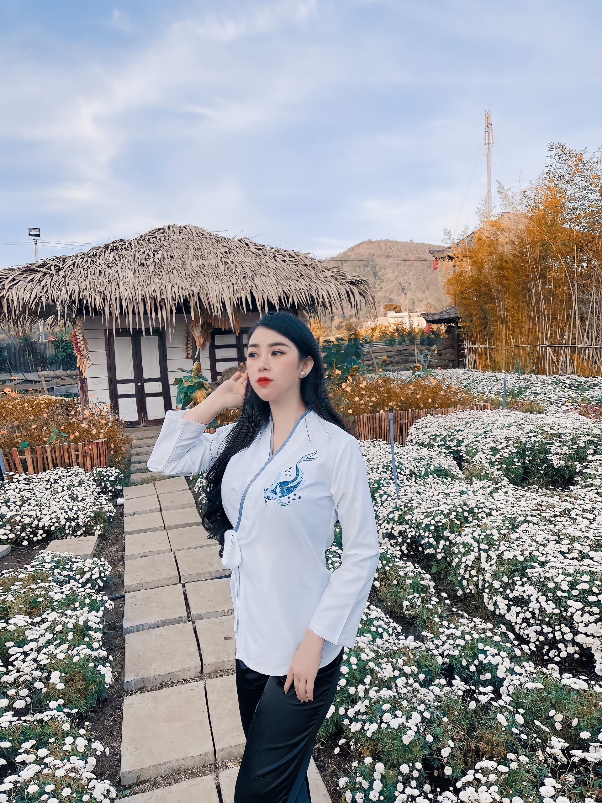 [HCM]ĐỒ LAM ĐI CHÙA CAO CẤP THÊU CÁ THẮT NƠ EO