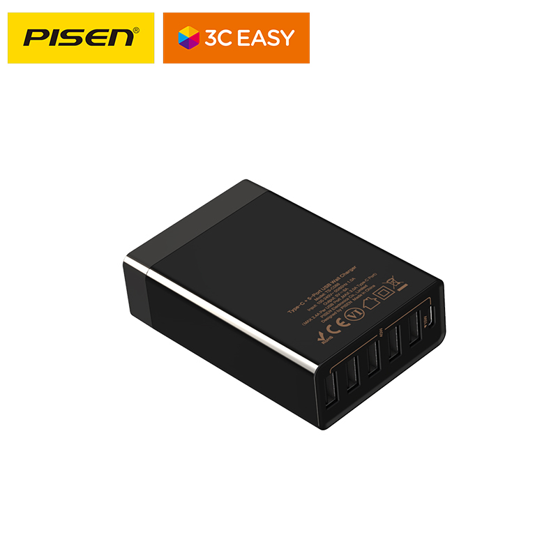 PISEN Type-C +5USB multi-port charger can be changed line design multi-port A/C standard output TS-C088