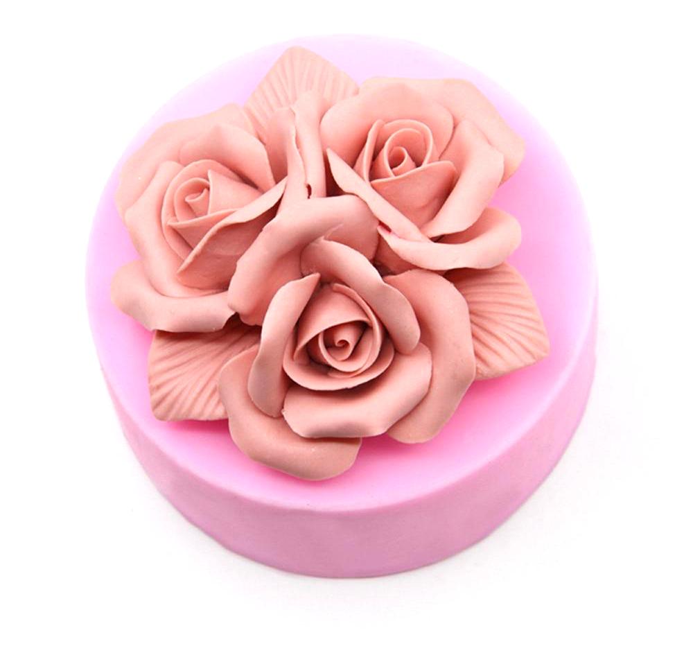 Khuôn silicon 3d làm rau câu mẫu chùm 3 hoa hồng cực đẹp