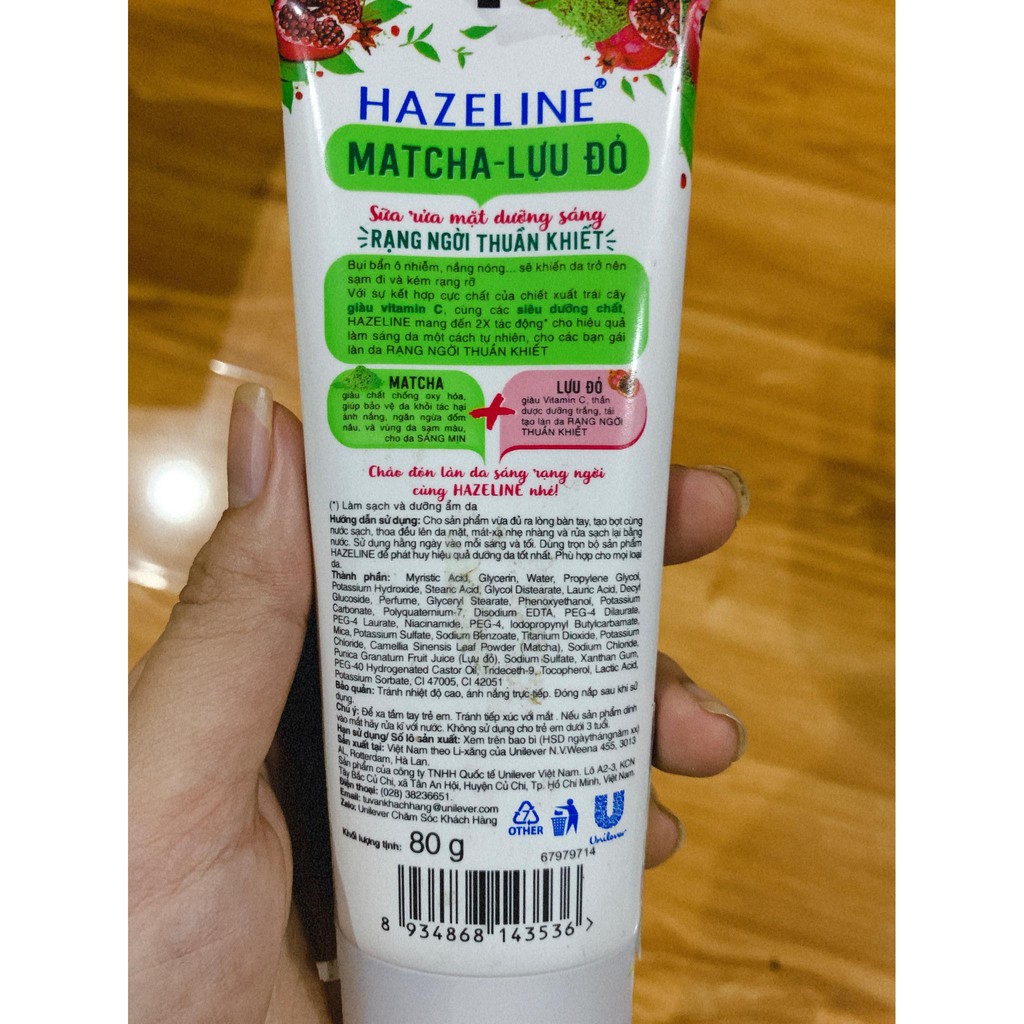 2 tuýp sữa rửa mặt hazaline 80g