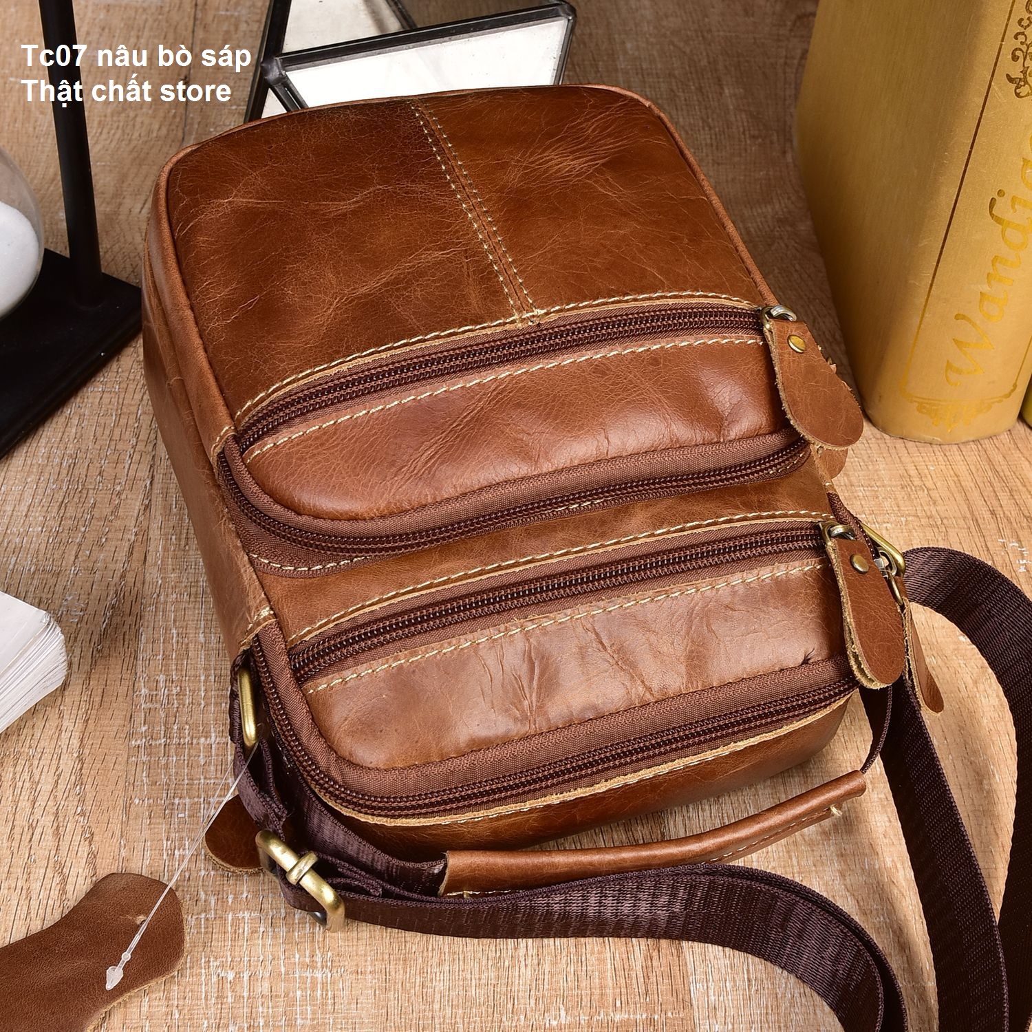 Túi đeo da bò sáp dầu mã TC07 thathchatstore