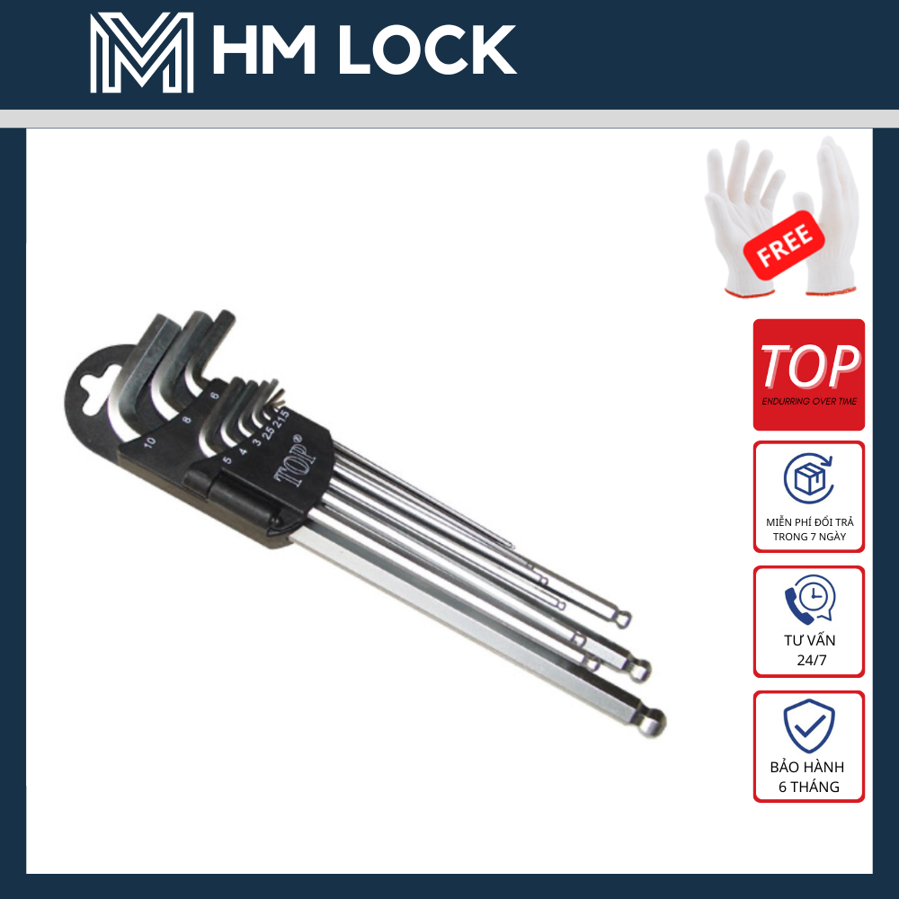 Bộ Khoá Lục Giác 9 cây TOP đầu Bi 1.5-10mm - THÉP KHÔNG GỈ CAO CẤP - HM LOCK