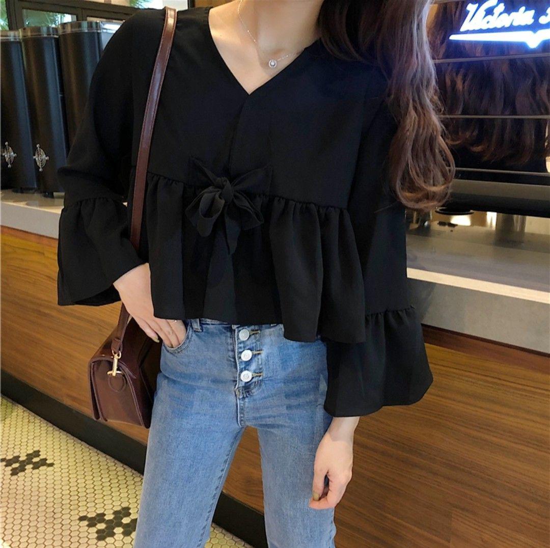 Áo babydoll tay loe cột nơ ngực 11311