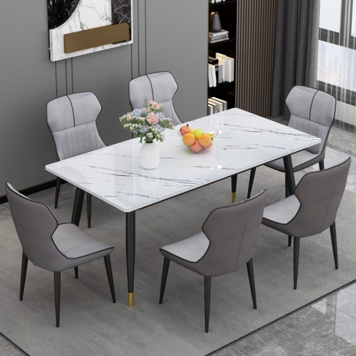 Dining table tempered glass face striated stone, dining table glass face smart luxury, dining table household 4-6 chair