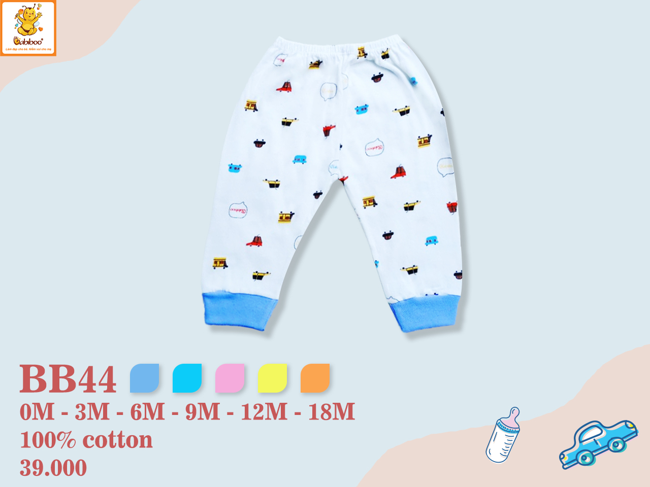 Quần dài sơ sinh Babiboo quần dài cho bé cotton họa tiết - BB44