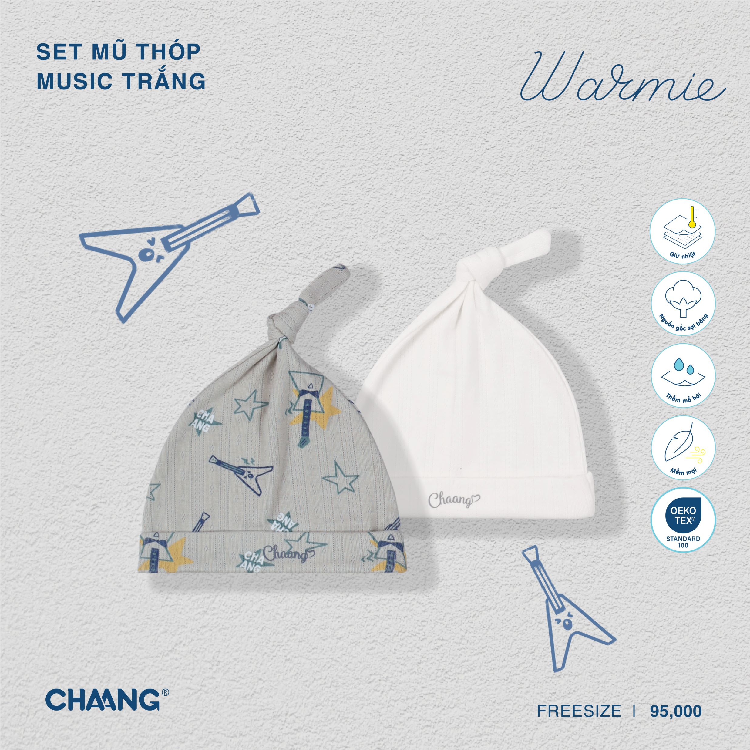 [CHAANG] SET 2 mũ thóp cho bé sơ sinh Music Chaang