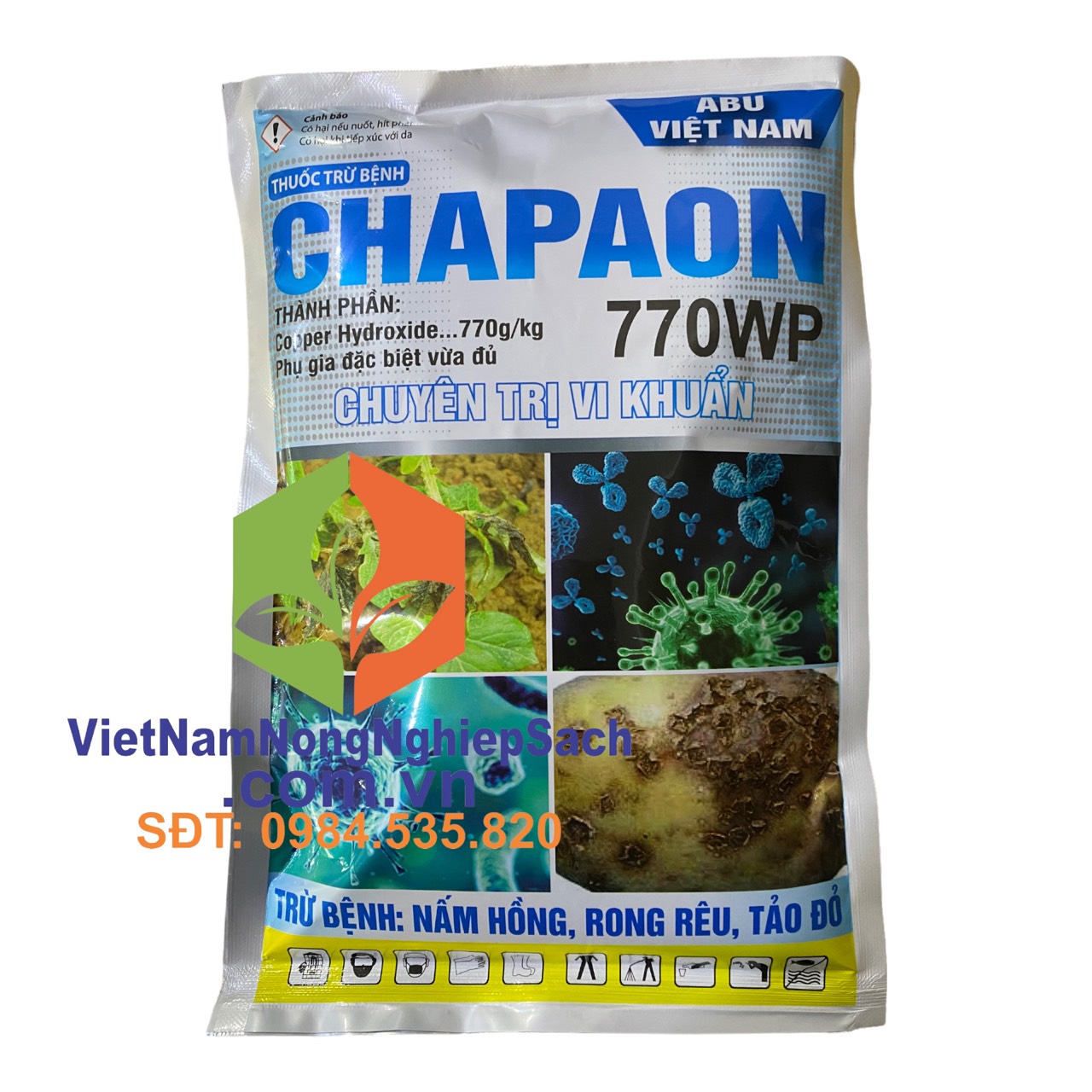 Chapaon 770wp - chuyên trừ vi khuẩn trừ bệnh nấm hồng, rửa vườn tẩy rong rêu, tảo đỏ gói 500gr