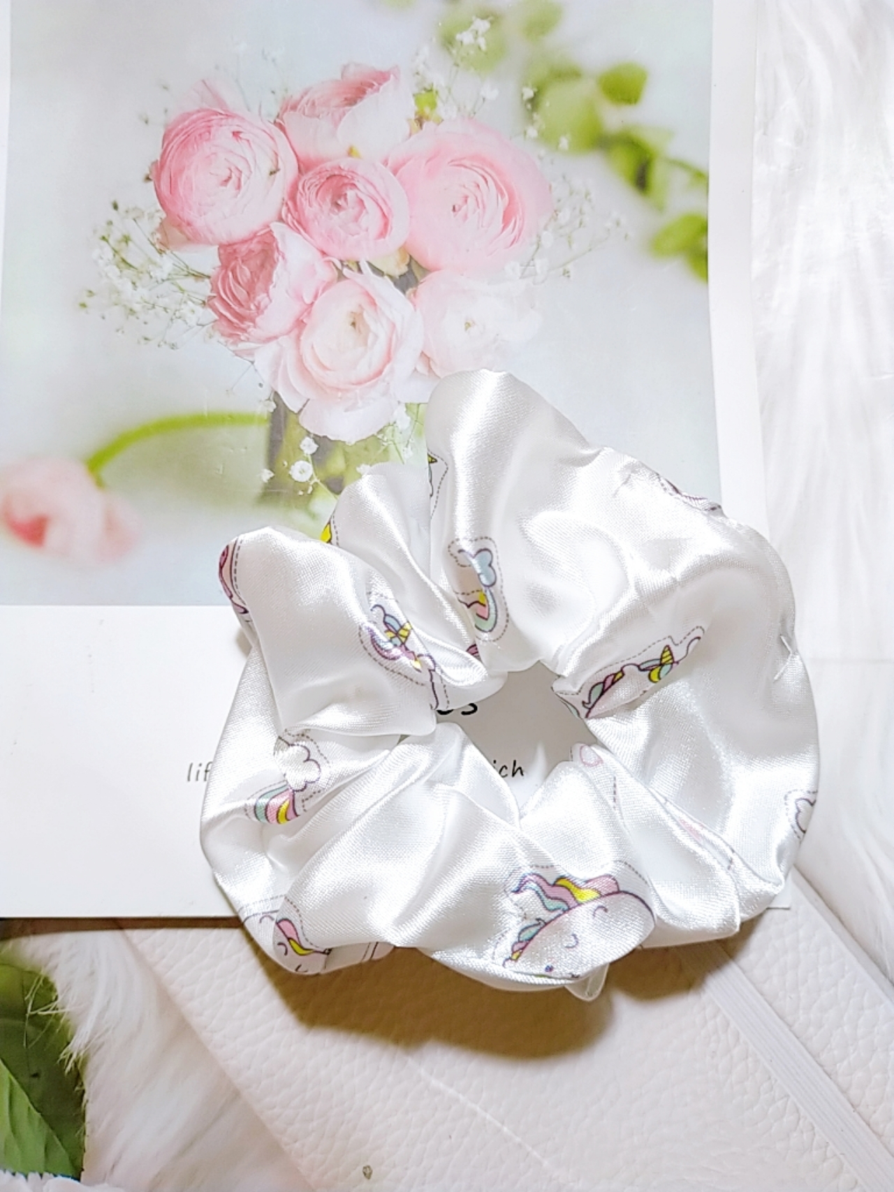 Dây cột tóc vải scrunchies hình thú - hình bò sữa