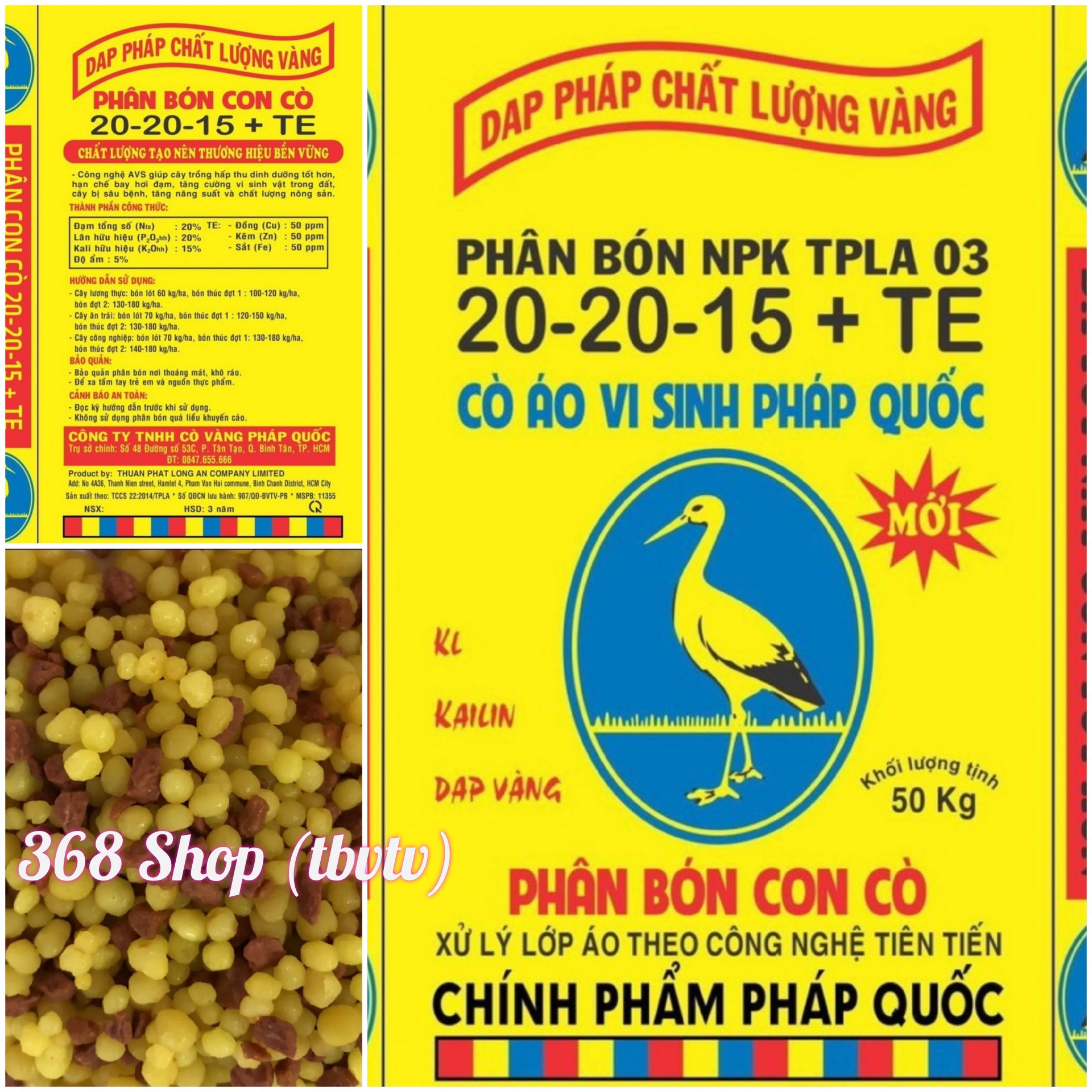 (Túi 500gr)💎 Phân bón Con cò 3 màu 20-20-15 +TE - Nhập Khẩu..💖 PHÁP QUỐC Chiết lẻ từ bao 50kg