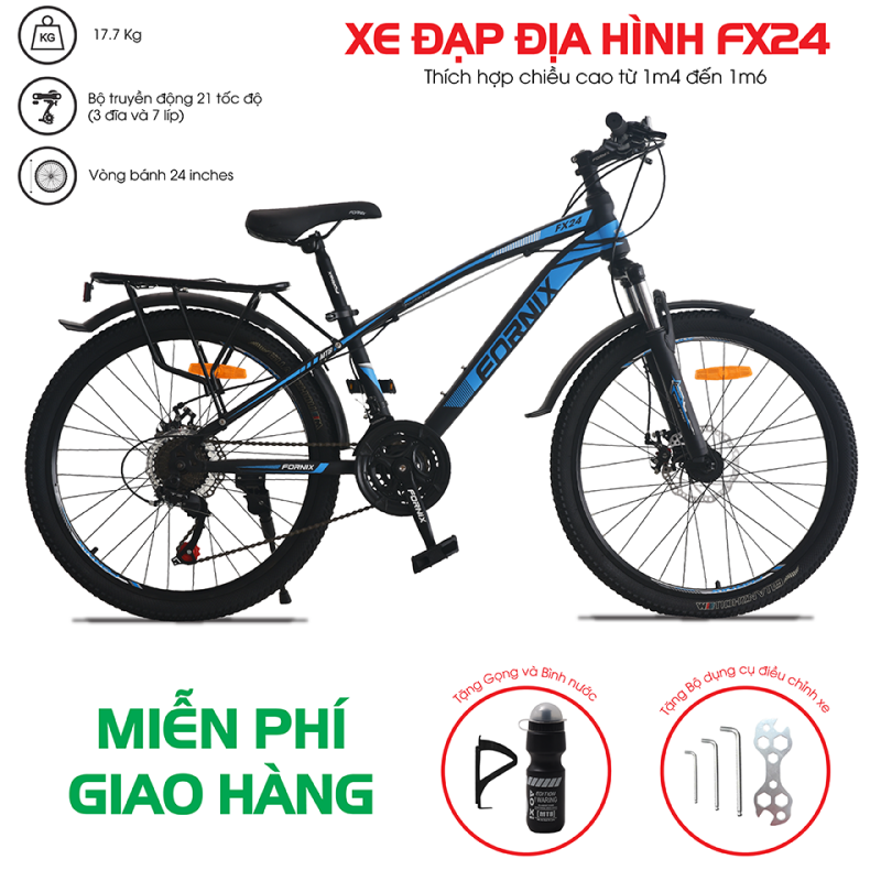 Xe đạp địa hình Fornix FX24 - Vòng bánh 24 inch- Bảo hành 12 tháng (Tặng kèm Gọng và bình nước + bộ dụng cụ lắp ráp)