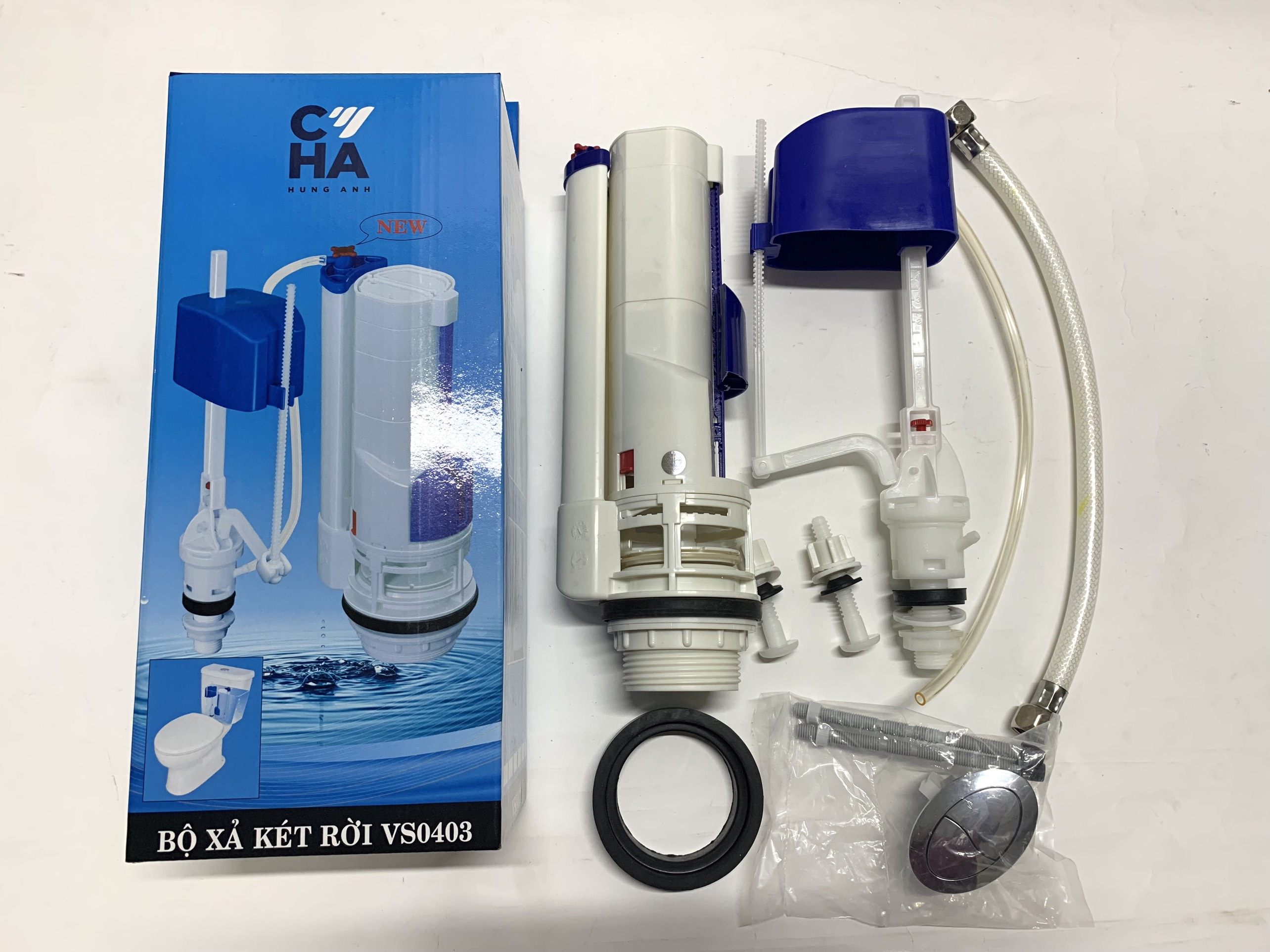 Bộ xả bôn cầu xi e xanh hùng anh - gạt nhấn