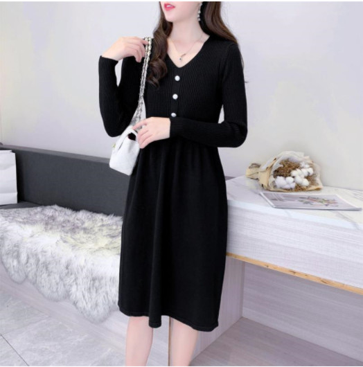 VÁY LEN QUẢNG CHÂU DÁNG DÀI cổ V DÀI TAY (FREESIZE 45kg-58kg)