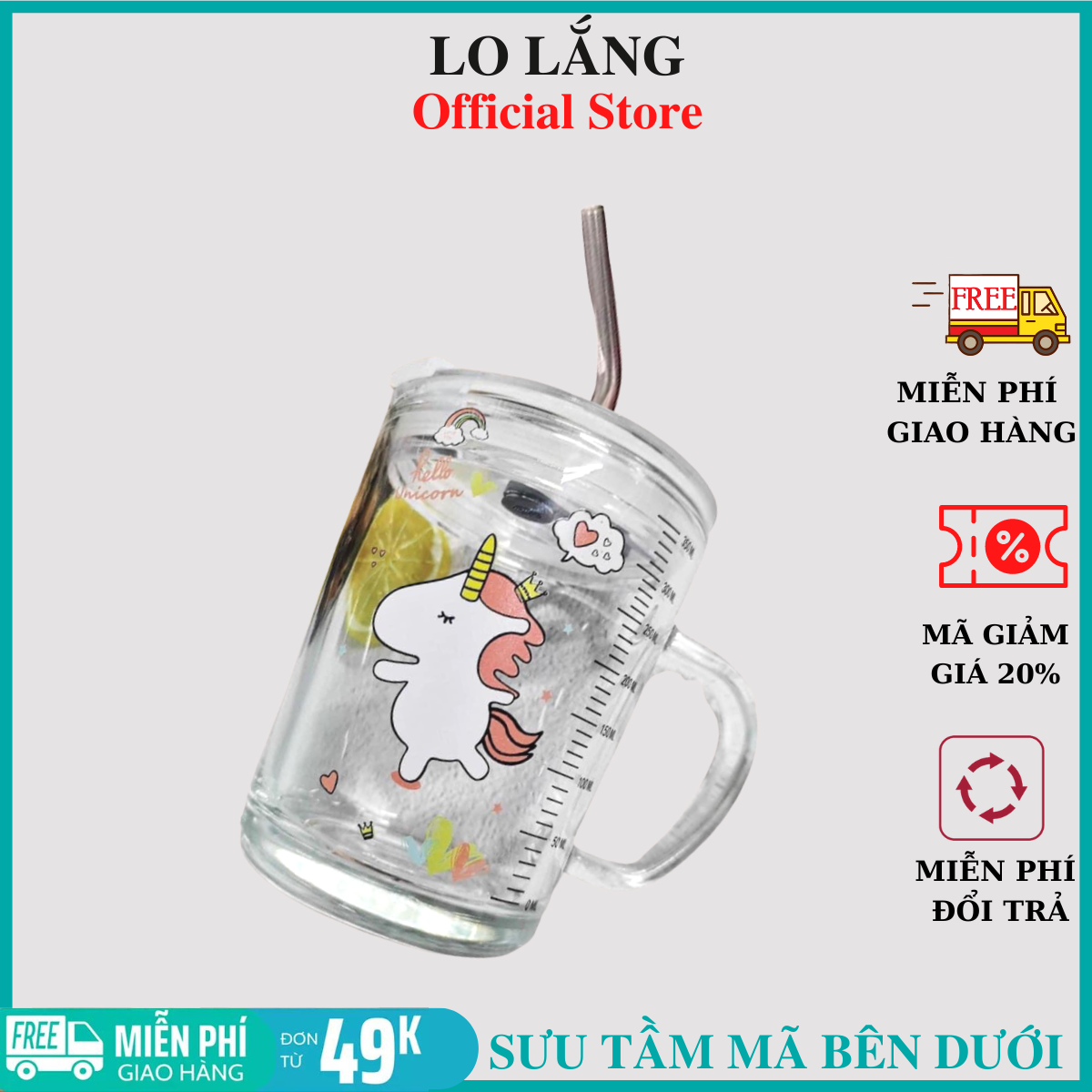 Ly đựng nước thủy tinh 350ml Cao Cấp - Nắp Chống Trào Nước Trọn Bộ Phụ Kiện ( 1 Ống Hút silicon đi kèm)