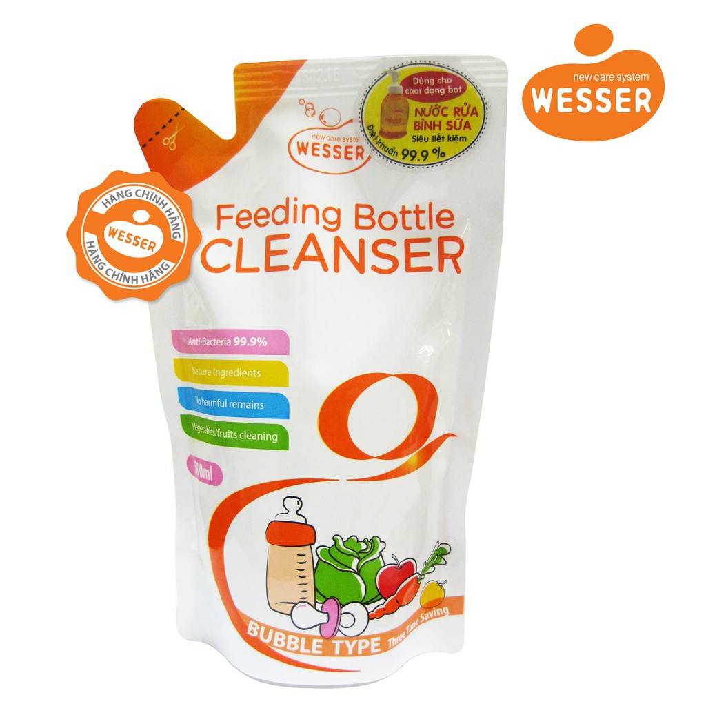 Nước rửa bình sữa Wesser dạng gói 500ml (Nhập khẩu Hàn Quốc)