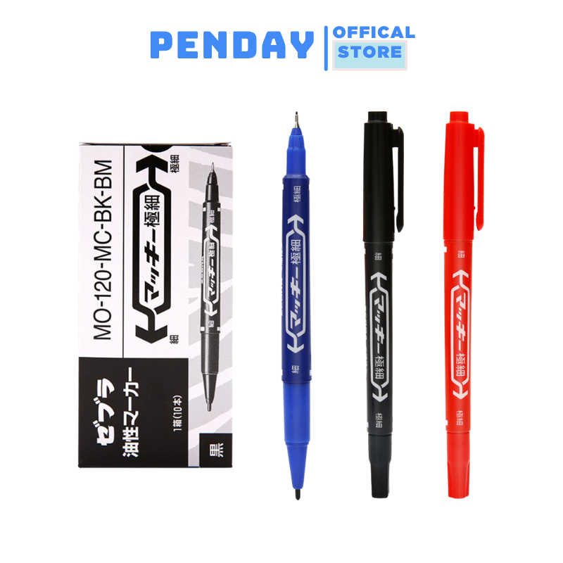 Bút lông dầu zebra - combo 10 bút dạ dầu mo120 cao cấp màu xanh / đen /đỏ-2 đầu - không xóa được - penday store