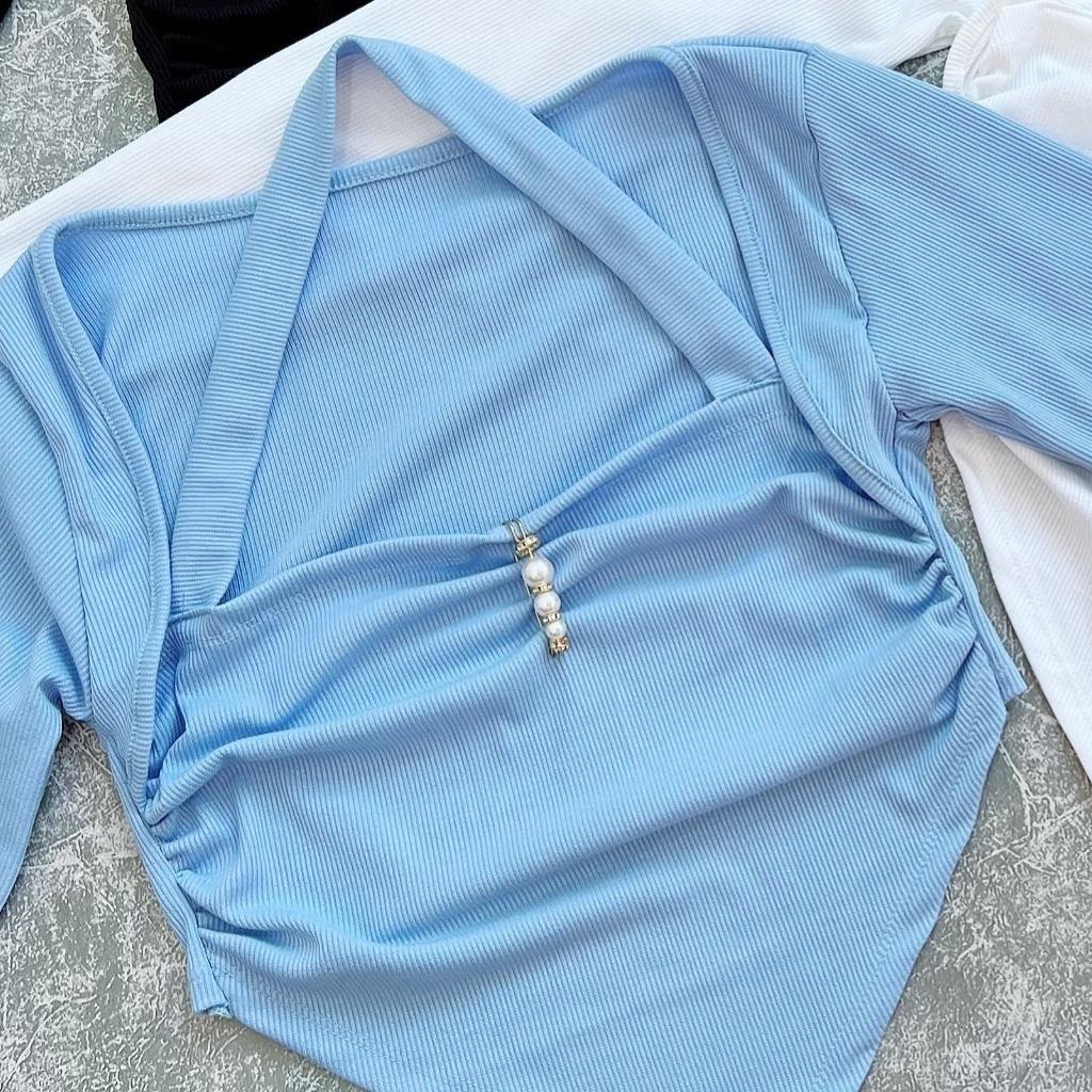 Áo croptop tay dài vạt nhọn PINKSTORE29 A5493 cổ hở quyến rũ