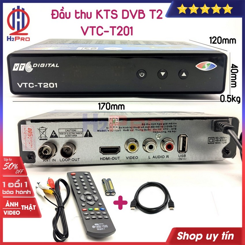 Đầu thu kỹ thuật số dvb t2 vtc-t201 xem truyền hình miễn phí-sắc nét-đa kênh, đầu thu dvb t2 cao cấp-h2pro tech