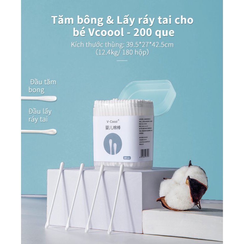 Tăm bông đa năng vcool lõi giấy hộp 200 chiếc