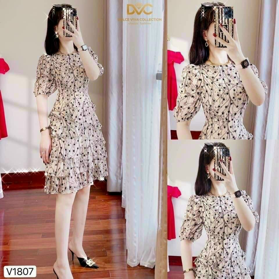 [HCM]Đầm voan hoa cổ trụ tay dài cực sang