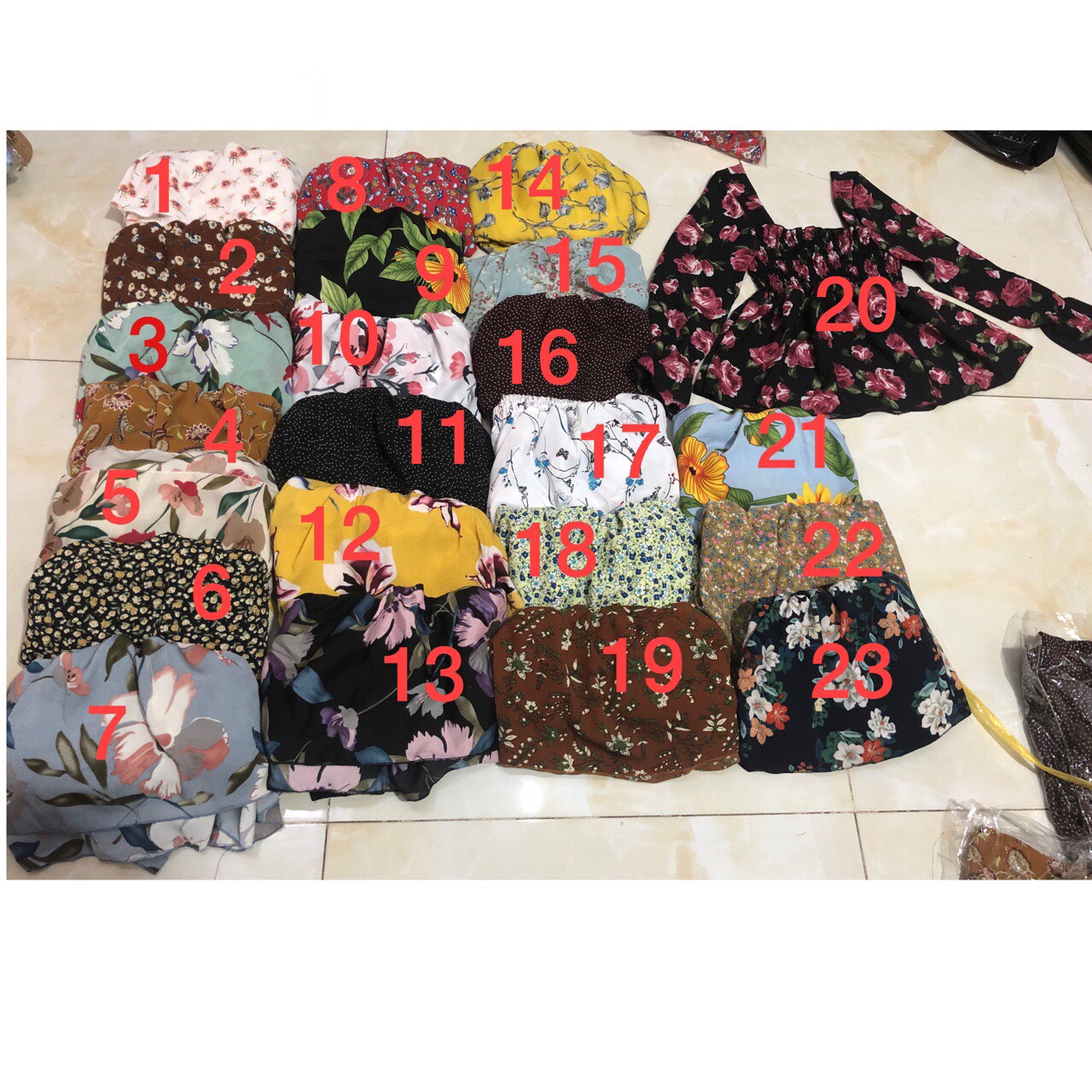 Sét bộ baby doll tay dài cổ V in hoa-THH