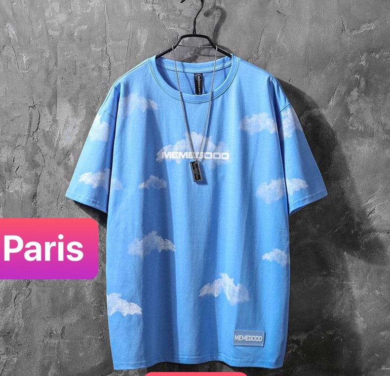ÁO THUN NỮ NAM UNISEX XANH NGỰA MÂY TRỜI HÀN QUỐC HIỆN ĐẠI FORM PHOM RỘNG TAY LỠ VẢI DÀY MỊN - PARIS FASHION