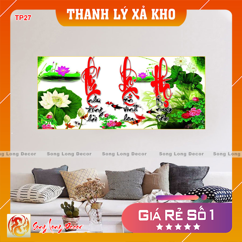 [THANH LÝ SẢ KHO] Tranh dán tường 3d - Tranh 3D Thư Pháp  - Tranh Phúc Lộc Thọ - Giấy dán tường 3d - Song Long Decor - TP27