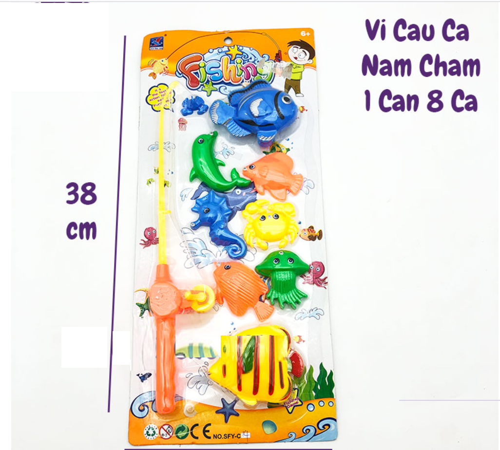 Vỉ đồ chơi câu cá nam châm dưới nước 1 cần 8 cá
