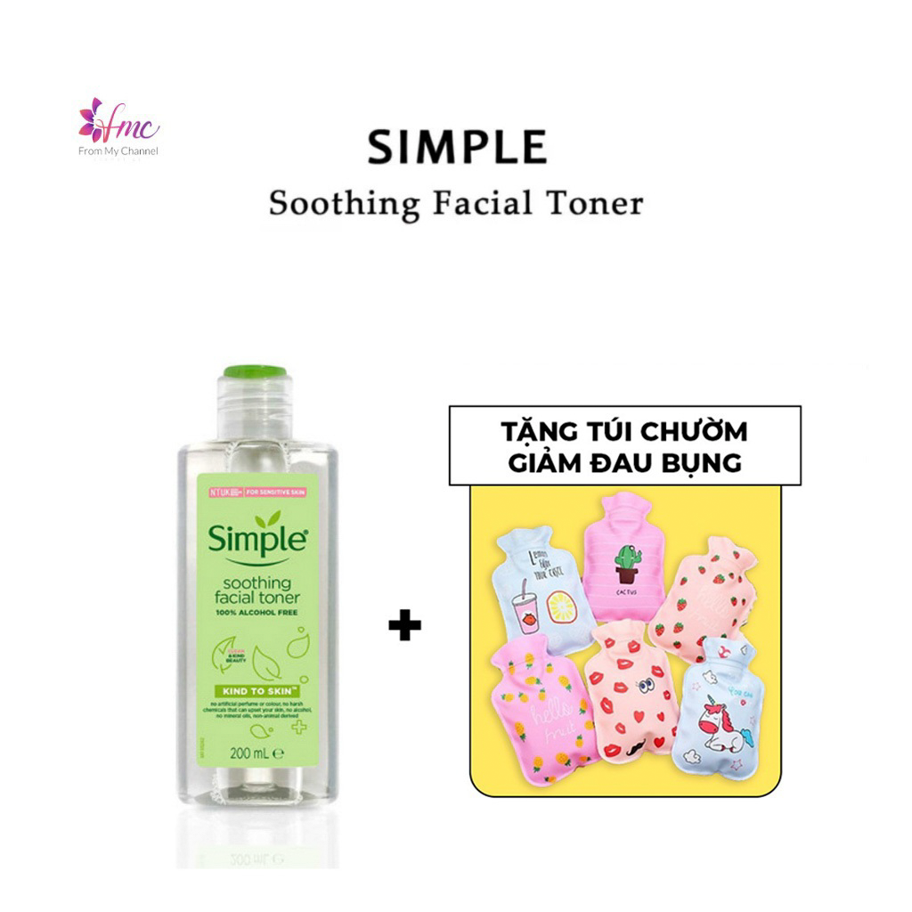 [MUA 1 TẶNG 1] Nước Hoa Hồng Simple Soothing Facial Toner cân bằng ẩm 200ml + Tặng 1 túi chườm giảm đau bụng