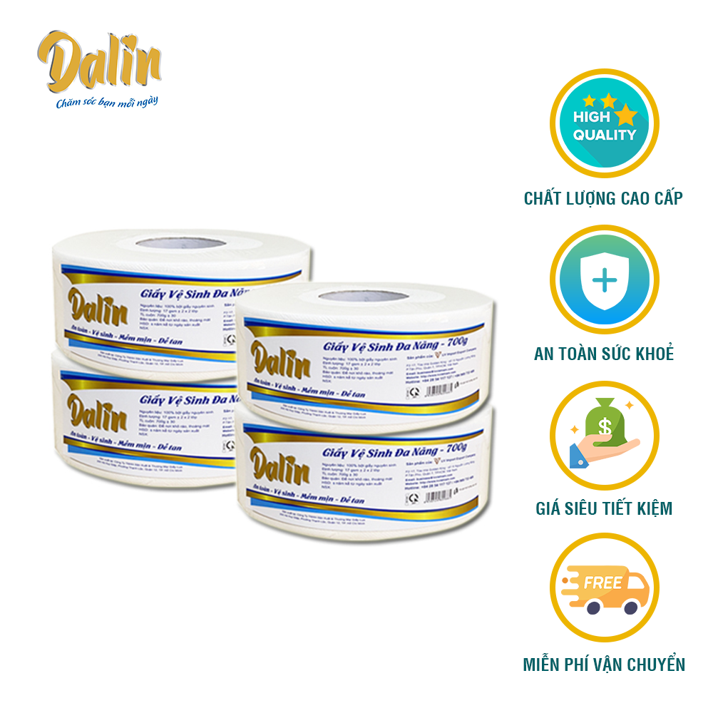 [COMBO NHÀ HÀNG, KHÁCH SẠN, QUÁN ĂN, CAFE CAO CẤP] - 4 GIẤY VỆ SINH CUỘN LỚN CAO CẤP 700G DALIN
