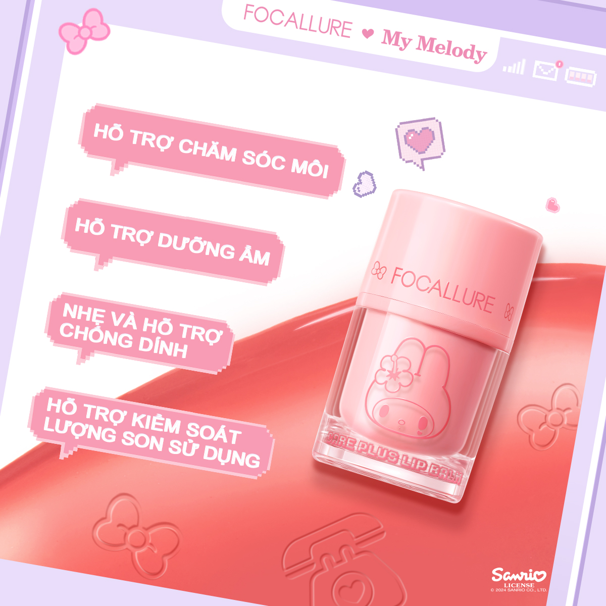 [FOCALLURE x Sanrio] Son Thạch Dưỡng Môi Căng Bóng 4.5g