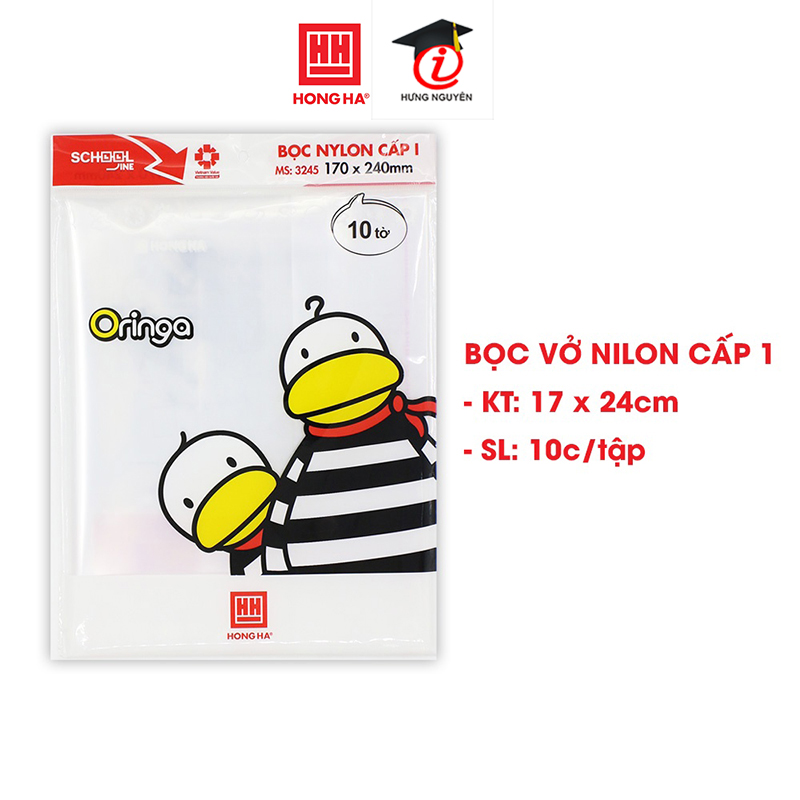 Bọc vở nilon cấp 1 hồng hà 170 x 240 mm - 3245 tập 10 chiếc