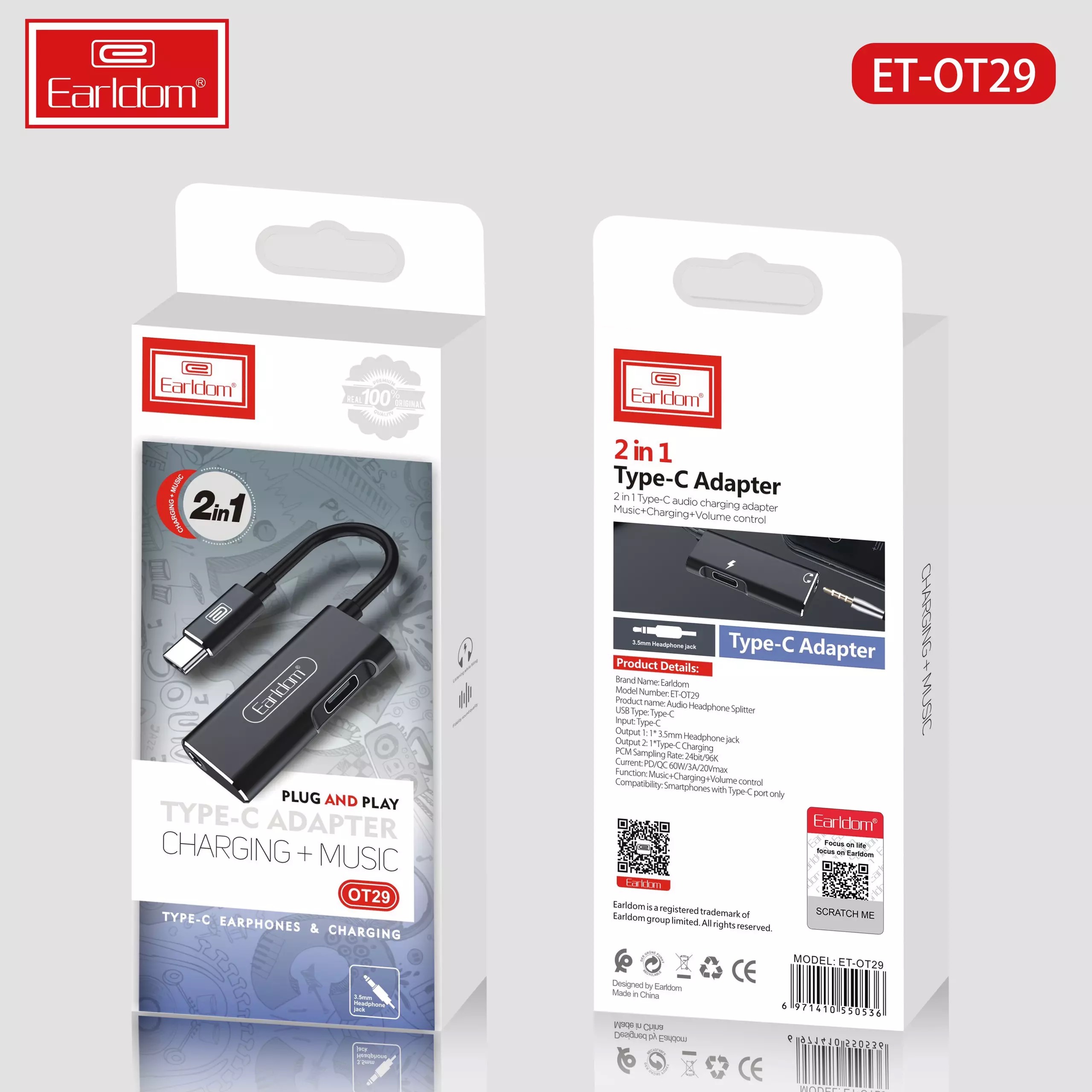 Jack Chuyển Type- C 2in1 Earldom OT29 (1 Cổng Type- C & 1 Cổng 3.5mm)