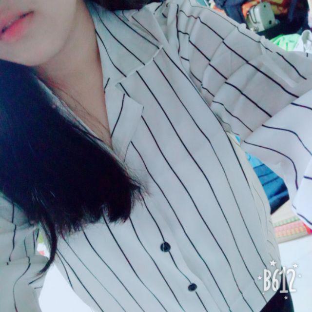 ÁO SƠ MI CỔ VEST KẺ SỌC HÀN QUỐC
