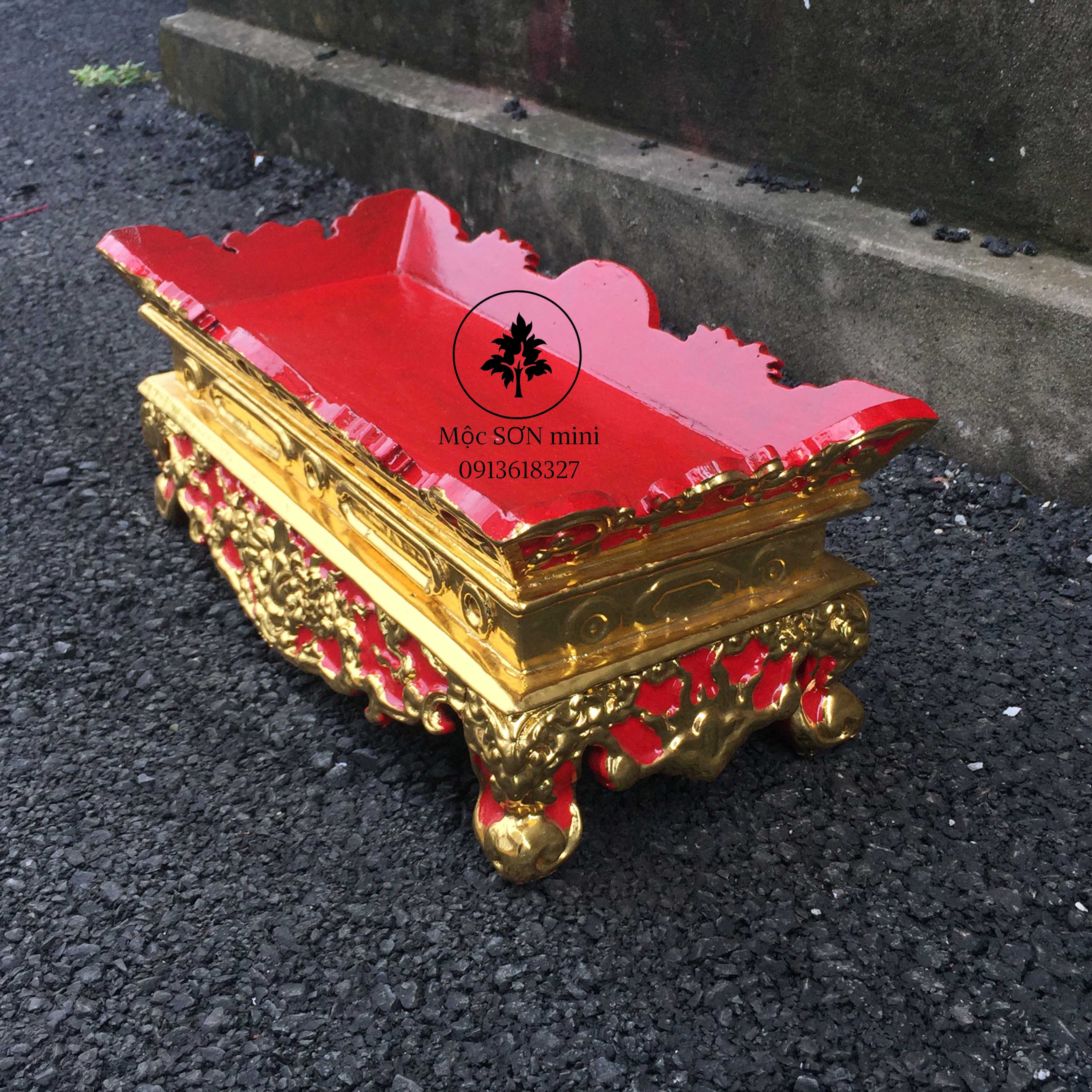 Mâm tế rát vàng gỗ mít Mâm bịch bộ đài nước để bộ đài nước ỡ dài 42cm rộng 20cm cao 18cm