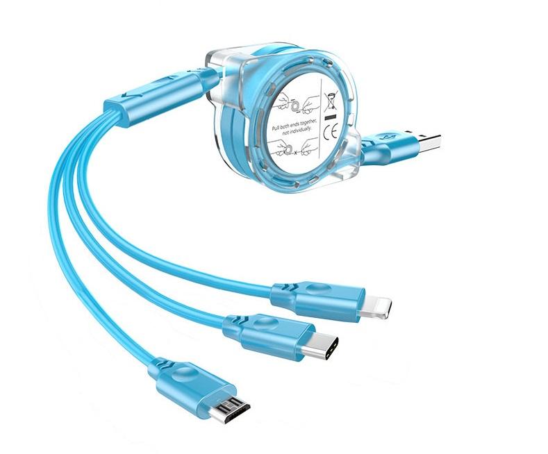 Cáp sạc dây kéo cuộn tròn 3 đầu