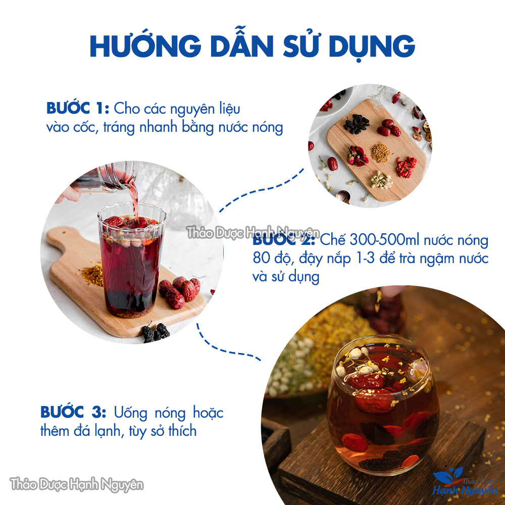 Trà dâu lục vị mix set (Dâu tằm, táo đỏ, hoa hồng tây tạng, kỳ tử, hoa nhài) - Thảo Dược Hạnh Nguyên